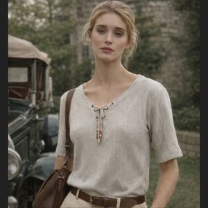 Vintage Lauren Ralph Lauren Short Sleeve Tee with Tie Detail. Preppy, Old Money